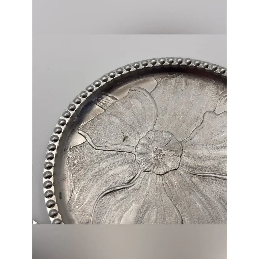 Set of 10 Vintage Floral Embossed Aluminum Metal Drink Coasters